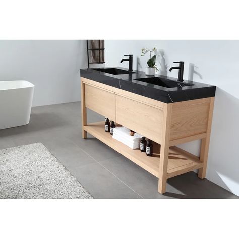 KartonRepublic Bibury 60" Double Bathroom Vanity Set & Reviews | Wayfair Quartz Vanity Tops, Contemporary Vanity, Quartz Countertop, Double Vanity Bathroom, Double Sink Bathroom, Double Bathroom, Double Sink Bathroom Vanity, Wood Pattern, Double Bathroom Vanity