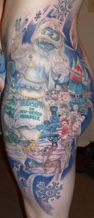 my Rudolph the Red Nosed Reindeer Rudolph The Red Nosed Reindeer Tattoo, Rudolph Tattoo, Scene Tattoos, Reindeer Tattoo, Christmas Tattoos, Scene Tattoo, Santa Klaus, Snow Monster, Christmas Tattoo