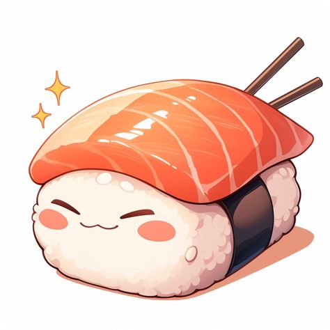 Adorable sushi! 🍣✨ #Kawaii #SushiLover #FoodArt #CuteFood #JapaneseCuisine #SushiTime #Foodie #CutenessOverload #anime #food #yummy #midjourney Food As Anime Characters, Food Cute Illustration, Cute Sushi Stickers, Sushi Aesthetic Art, Food Anime Art, Food Kawaii Illustration, Food To Draw, Anime Food Art, Kawaii Food Illustration