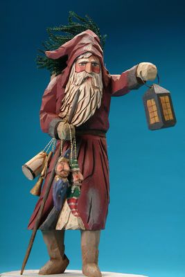 Santa folk art carving, hand carved Santas, carved Santas Santa And Reindeer Flying, St Claus, Christmas Carvings, Reindeer Flying, Santa Statues, Carved Santa, Contemporary Folk Art, Santa Carving, Primitive Santa