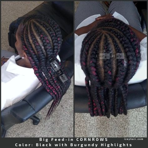 Straightback Cornrows Braids, Feeding Cornrows, Diva Hairstyles, Big Cornrows, Feedin Cornrows, Feedin Braids, Burgundy Highlights, Braid Trends, Cute Natural Hairstyles