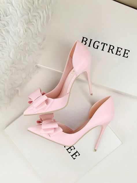 Bow Decor Stiletto Court Heels | SHEIN Prom Dress Shoes, Elegant High Heels, Prom Heels, Bow Decor, Womens Stilettos, Chunky High Heels, Mary Jane Heels, Prom Shoes, Prom Night