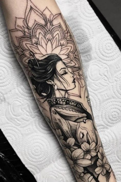 Tattoo uploaded by Sceleny | 23:44 pm, May 30th 2019 | 1018215 Arm Tattoos Tiger, Japanese Girl Tattoo, Japanese Forearm Tattoo, Arm Cover Up Tattoos, Unique Forearm Tattoos, Geisha Tattoo Design, Feminine Tattoo Sleeves, Rose Tattoos For Men, Geisha Tattoo