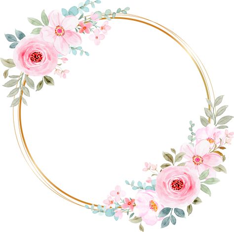 Vector flower - golden frame Pink Floral Wreath, Pink Flower Bouquet, Idee Cricut, Floral Cards Design, Flower Graphic Design, Floral Wreath Watercolor, Floral Rosa, Pink Watercolor Flower, Flower Circle