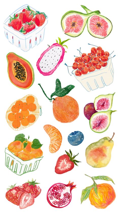 Fruit Collage, Vegetable Animals, Vegetable Drawing, Watercolor Fruit, Pop Art Wallpaper, Tile Projects, Illustration Food, Expressive Art, Clay Design