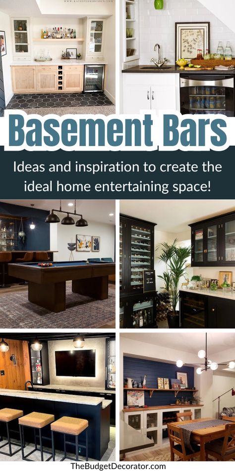 Ready to turn your basement into the ultimate hangout spot? 🍷✨ Dive into our post featuring unique basement bar ideas that cater to every style and space! Whether you have a small basement, are working with a tight budget, want a sleek modern design, or dream of a full-service setup, we've got you covered. Pin now to explore how these ideas can transform your basement into the coolest spot in the house. #BasementBarIdeas #HomeBarDesign #SmallSpaceSolution #BudgetFriendlyDecor" Basement With Bar Ideas, Basement Bar Ideas Small Corner, Small Bar Basement, Bar Backsplash Ideas Basements, Small Bar Setup Home, Finished Basement Ideas With Bar, Small Space Bar Ideas, Basement Wet Bar Ideas Small Spaces, Basement Cabinet Ideas