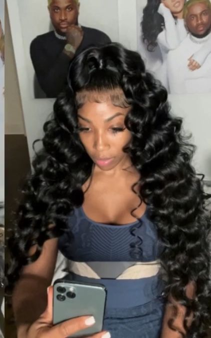 Half Up Half Down Hair Wand Curls, Half Up Half Down Frontal Wig Wand Curls, Half Up Half Down With Wand Curls, Deep Wave Wig Wand Curled, Wand Curl Half Up Half Down, Wand Curls On Weave Side Part, Wond Curls Frontal Wig, Half Up Half Down Wand Curls, Birthday Hairstyles For Black Women Wig