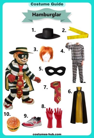 Hamburglar Costume Hamburgerler Costume, Hamburgler Halloween Costume Women, Grimace Costume Diy, Hamburglar Costume Women, Mcdonalds Costume, Grimace Costume, Hamburglar Costume, Hamburger Costume, Custom Halloween Costumes