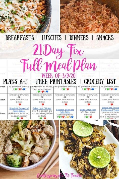 Looking for a 21 Day Fix Full Meal Plan with super simple meals? This complete meal plan contains breakfast, lunch, dinner, and snacks, for ALL 21 Day Fix Plans A-F, plus prep tips and an itemized printable grocery list! Many recipes have WW points as well. Super Simple Meals, Lazy Meal Prep, Ww Meal Plan, Printable Grocery List, 21 Day Fix Meal Plan, Beachbody Recipes, Eating Better, Ww Points, Simple Meals