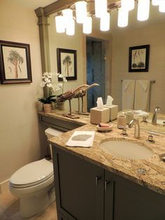 Banjo Top, Bathroom Counter Over Toilet, Guest Bathroom, Design Ideas, Bathroom Remodel, Bathroom Ideas, Tyler S Bathroom Counter Over Toilet, Bath Design Ideas, Taupe Bathroom, Small House Remodel, Condo Bathroom, Bathroom Cabinets Designs, Over The Toilet, Condo Remodel, Bungalow Homes