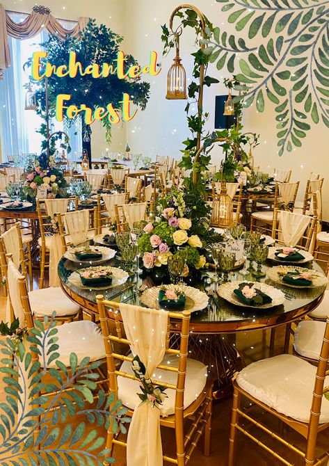 Enchanted Forest Table Decor, Enchanted Forest Table, Forest Party Theme, Ball Themes, Wedding Venues Los Angeles, Enchanted Forest Prom, Senior Recital, Recital Dress, Enchanted Forest Party