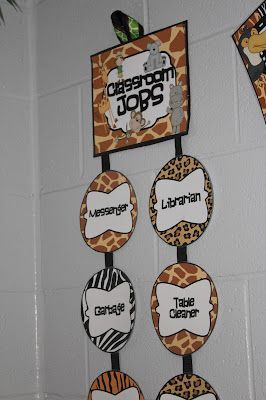 Animal Themed Classroom, Jungle Theme Classroom Decorations, Animal Print Classroom, Safari Theme Classroom, Preschool Jungle, Jungle Classroom, Classroom Job Chart, Classroom Job, Jungle Theme Classroom