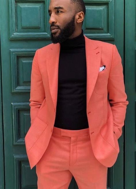 #fashionformen #men’sstyle #men’s fashion #men'swear #modehomme #hair #haircut #inspiration #style #men #mode #suits #swag #coral # suit # color Coral Suit Men, Stylish Suits For Men, Men's Suiting, Coral Outfit, Groomsmen Tuxedos, Black Men Fashion Urban, Men Mode, Black Suit Men, To Start A Conversation