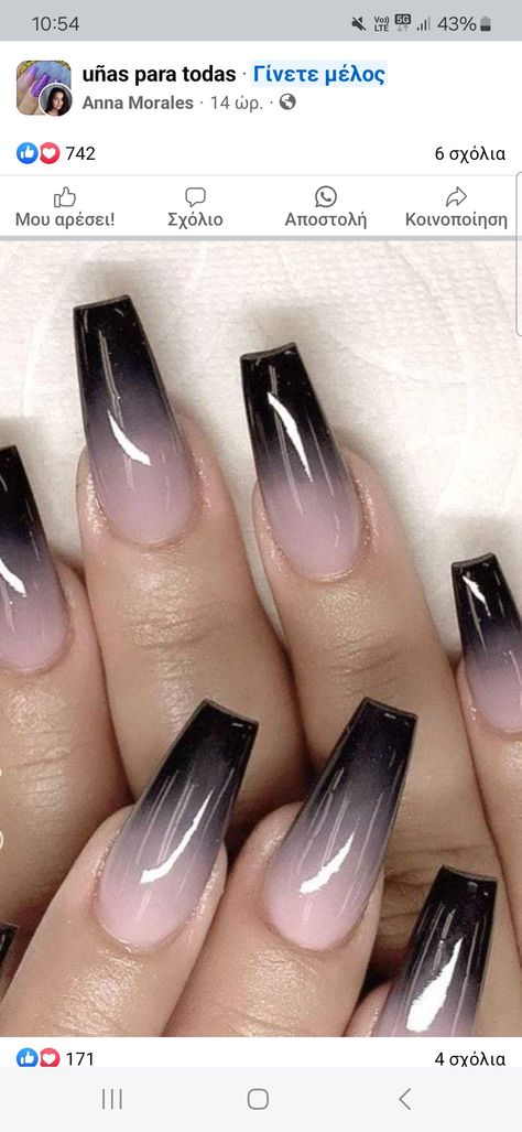 Black And Purple Nails, Black Ombre Nails, Ombre Gel Nails, Purple Ombre Nails, Unghie Sfumate, Black Acrylic Nails, Pink Ombre Nails, Ombre Acrylic Nails, Edgy Nails