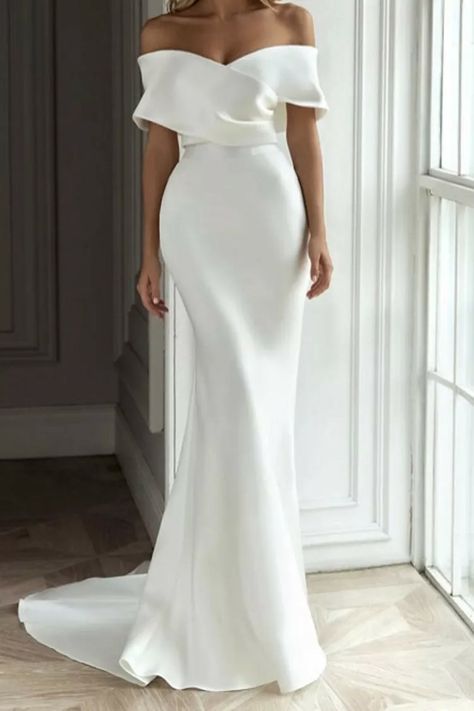 Gown With Detachable Train, Modest Bridal Dresses, Eva Lendel, Elegant Bridal Dress, Satin Mermaid Wedding Dress, Mermaid Style Dress, Off Shoulder Wedding Dress, Detachable Train, Bridal Gowns Mermaid