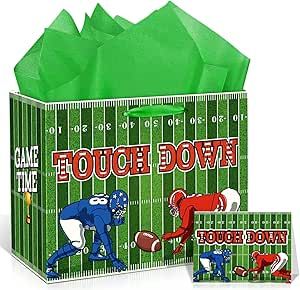 Football Party Gift Bag, Large Football Gift Wrap Bag with Tissue Paper Card Decorations for Sports Party Favor Touchdown Football Birthday Goodie Gifts Treat Wrapping Bags for Boys Men Team Supplies Gift Wrap Bag, Football Party Favors, Sports Party Favors, Football Banquet, Football Cake, Football Decorations, Football Gift, Football Birthday, Sports Party