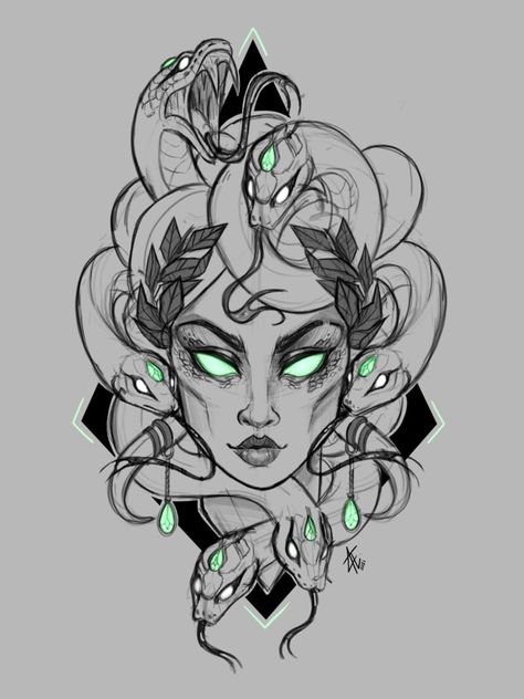 Medusa Art Reference, Medusa Statue Tattoo Design, Snake Goddess Tattoo, Goddess Of Snakes, Medusa Sketch Tattoo, Medusa Digital Art, Medusa Drawing Beautiful, Medusa Drawing Sketches, Lady Justice Drawing