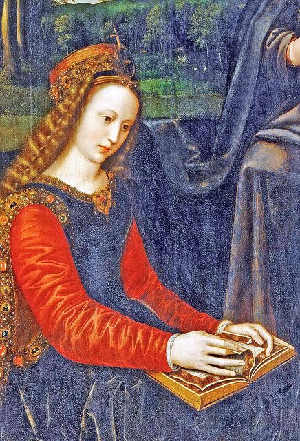 Medieval Portraits, Reading Pics, Saint Catherine Of Alexandria, Catherine Of Alexandria, Saint Barbara, Saint Catherine, Pre Raphaelite Art, Women Reading, Medieval Clothes