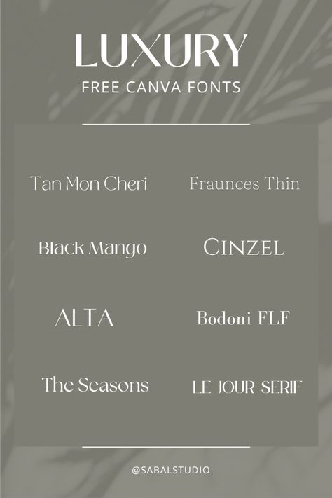 Free Canva fonts for luxury branding. These 7 aesthetic fonts in Canva will elevate your brand and take your marketing designs to the next level ✨ #scriptfont #calligraphy #typography #fontlover #texteffects #graphicdesign Best Canva Fonts Pairing, Canva Luxury Fonts, Luxury Canva Fonts, Luxury Fonts Typography, Luxury Fonts Branding, Font Pairings Canva, Free Canva Font Pairings, Canva Free Fonts, Canva Aesthetic Font