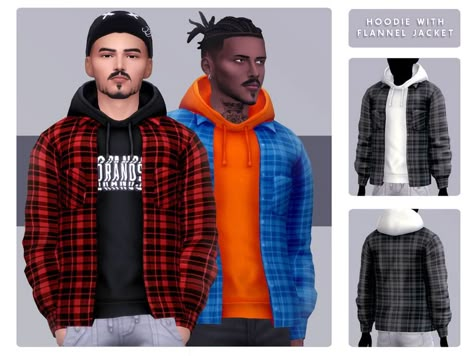 The Sims Resource - [Patreon] Hoodie With Flannel Jacket Cc Makeup, Male Hoodie, Sims 4 Male Clothes, Cc Clothes, Ts4 Clothes, Sims 4 Clothes Cc, Male Sims, Sims 4 Cc Makeup, Sims 4 Teen