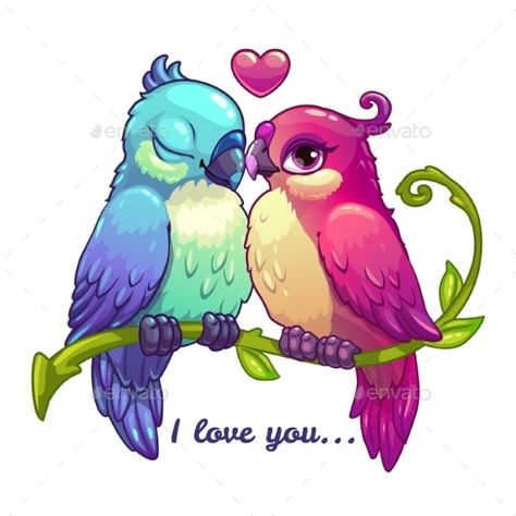 Birds Couple in Love Drawings Of Love, Love Birds Drawing, Birds Couple, Love Cartoon, Cartoon Birds, Couple In Love, Love Drawings, Colorful Birds, Cute Birds