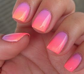 Neon Gel Nails Short Summer, Salmon Ombre Nails, Spring Nails 2023 Bright Colors, Beach Neon Nails, Color Gradient Nails Summer, Neon Nails Dip, Pastel Sunset Nails, Pastel Beach Nails, Spring Nails Ombre Shades