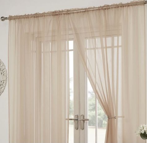 White Transparent Curtains, Black Curtain Pole, Transparent Curtains, Curtains Door, Esthetics Room, Cream Curtains, Voile Panels, Window Treatments Living Room, Curtain Headings