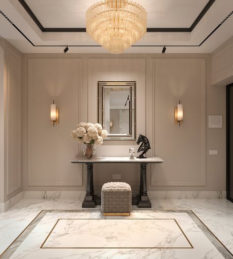 American classic design interior :: Behance Classical Contemporary Interior, Classic American Interior Design, American Classic House Interior, American Classic Interior, Classic Contemporary Interior Design, Classic Foyer, American Interior Design, Small Foyer, American Interior