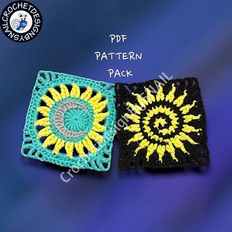 crochet pattern-Granny Square Top Crochet Pattern (Easy)-Granny Square Top Crochet Pattern (Advanced Moon And Sun Together, Sun And Moon Together, Sun Granny Square, Celestial Crochet, Celtic Sun, Granny Square Patterns, Spiral Sun, Granny Square Pattern Free, Granny Square Häkelanleitung