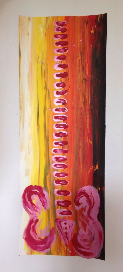 Art, vibrant, love, spine, metallic, black, yellow, eden orange, fade, blend, ilium, vertebrae, pelvis Spine Painting, Spine Drawing, Spine Art, Drawing Studio, Metallic Orange, Studio Inspiration, Spinal Cord, Dr Stone, Human Form