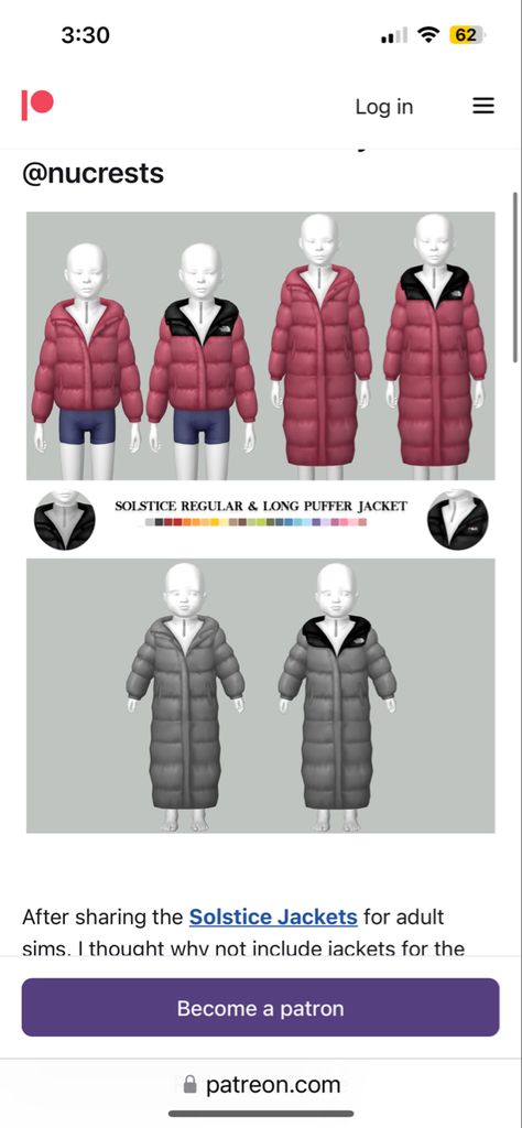 Not my post Nort Face, Long Puffer Jacket, Shirt Dress Outfit, Long Puffer, Oversized Jacket, North Face Jacket, Sims 4 Cc Finds, Sims 4, The North Face