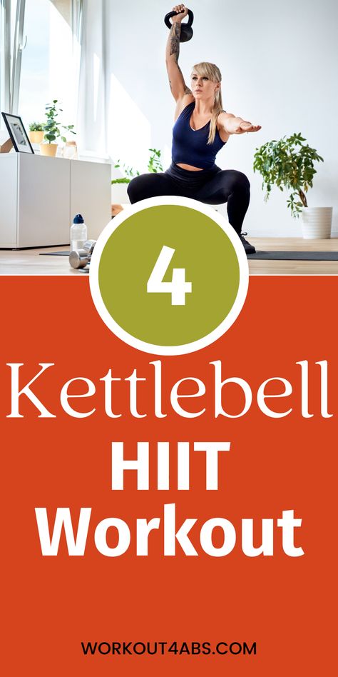 Kettlebell training is a great addition to almost any workout program. It allows you to build power, strength, and cardio. Plus, kettlebell exercises often promote muscle activation in many muscle groups at once. This intense full-body kettlebell workout is perfect for your client’s next session, whether they train at the gym or home. Full Body Kettlebell Workout Fat Burning, Hiit Workouts Kettlebell, Kettlebell Hiit Workout, Kettlebell Circuit Workout, Workouts To Get Abs, Kettlebell Workouts For Women, Kettlebell Hiit, Kettlebell Workout Beginner, Workout Kettlebell