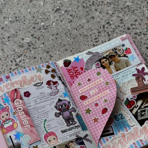 jessica rose on Instagram: "november nostalgia 💌📓✂️

#theartofmemorycollecting @martinamartian" Mean Girls Scrapbook, Monthly Journal, Scrapbook Letters, Jessica Rose, Scrapbook Cover, Bulletin Journal, Scrapbook Journaling, Journal Inspiration Writing, Scrapbook Inspo