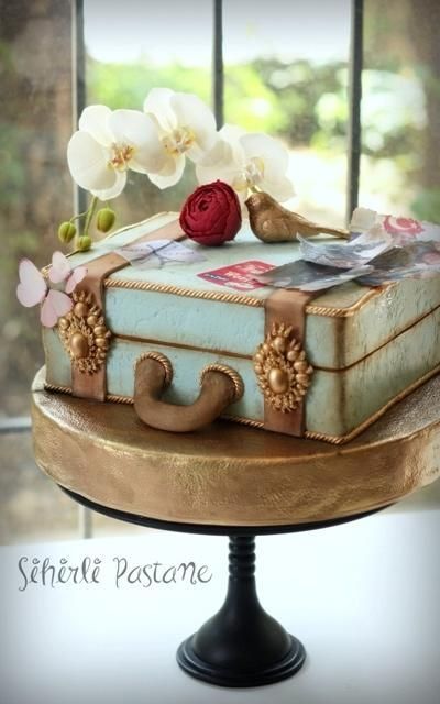 Gold Lace Wedding Cake, Luggage Cake, Suitcase Cake, Orchid Cake, Travel Cake, Sculpted Cakes, Lace Wedding Cake, Dream Cake, Painted Cakes