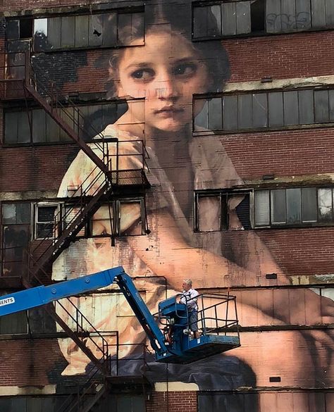 The Outings Project, Bouguereau, and a Memphis Factory Facade : Brooklyn Street Art Neoclassical Painting, William Adolphe, William Adolphe Bouguereau, Murals Street Art, Foto Art, Street Artists, Neoclassical, Mural Art, French Artists