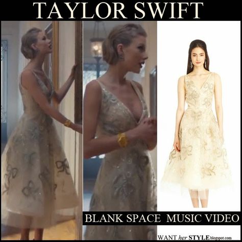 Taylor Swift in champagne tulle cocktail dress by Oscar de la Renta #taylorswift #blankspace #blankspacemusicvideo #fashion #tulle #champagne #dress #cocktail #oscardelarenta Blank Space Music Video, Tulle Cocktail Dress, Space Music, Embroidered Tulle Dress, I Want Her, Champagne Dress, Embroidered Tulle, Tulle Gown, Blank Space