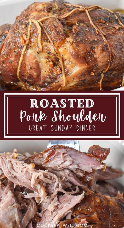 Slow roasted pork shoulder is fall-apart tender. In this recipe, boneless pork shoulder is rubbed with a mixture of olive oil, garlic and fresh herbs then it is roasted low and slow. Cooking Pork Shoulder In Crockpot, Pork Picnic Shoulder Recipes Oven, Ina Garten Pork Roast, Pork Bone In Roast, Italian Pork Shoulder Recipes, Rotisserie Pork Shoulder, Pork Shoulder Arm Roast Recipes, Pork Roast Shoulder Recipes, Pork Shoulder In Electric Roaster