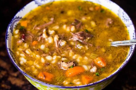 Shut out that cold weather and serve up a hearty bowl of this beef barley soup with prime rib. Tender bits of prime rib, hearty barley, paired complimentary vegetables for one delicious bowl of soup. Prime Rib Leftover, Slow Cooker Prime Rib, Prime Rib Soup, Beef Barbacoa Slow Cooker, Leftover Prime Rib Recipes, Rib Soup, Leftover Prime Rib, Barley Soup Recipe, Prime Rib Roast Recipe