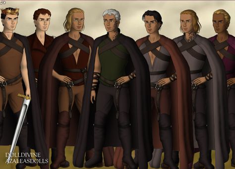 Left to right- Dorian, Chaol, Aedion, Rowan, Lorcan, Gavriel, Fenrys Rowan Gavriel Lorcan Fenrys, Rowan Whitethorn, Sjm Books, Book Fanart, Bookish Stuff, Throne Of Glass Series, Throne Of Glass, Art Books, Fire Heart