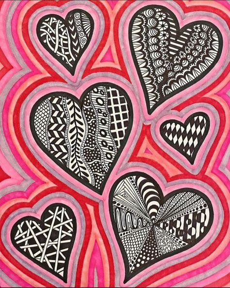 Osage Trail Middle School ART on Instagram: "💖❤️ Zentangle Hearts ❤️💖 Check out this cute and fun Valentines Project! My students will be working on this one very soon 🤩 . . Step-by-step directions for this project are available on my TPT STORE. The link is in my profile. . . . . . . #art #artistsoninstagram #artclass #artclassroom #artproject #kidsartproject #middleschoolartteacher #valentine #valentines #heart #valentinesday #artteachersofinstagram #artteacher #artteacherlife #artteachersof Heart Art Lesson, February Art Projects, Valentines Art Lessons, Valentine Craft Decorations, Heart Art Projects, Valentine Art Projects, February Crafts, Middle School Art Projects, 6th Grade Art