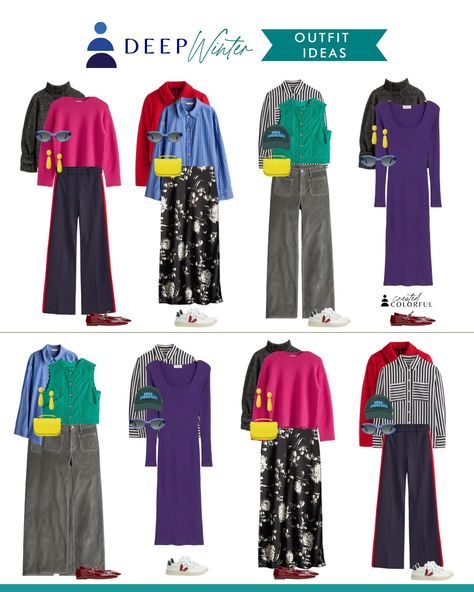 Deep Winter Palette Outfits, True Winter Palette, Outfit Ideas Colorful, Created Colorful, Deep Winter Palette, Deep Winter Colors, Winter Color Palette, Artsy Outfit, Bright Winter