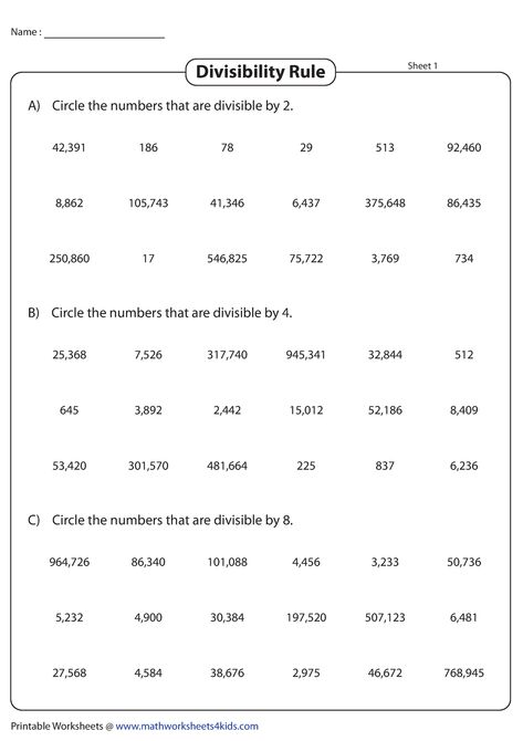 Divisibility Rules Worksheets - Math Monks 6EF Divisibility Rules Worksheet, Rounding Decimals Worksheet, Rounding Practice, Grade 6 Math Worksheets, Divisibility Rules, Rounding Decimals, Multiplying Decimals, Dividing Decimals, Place Value Worksheets