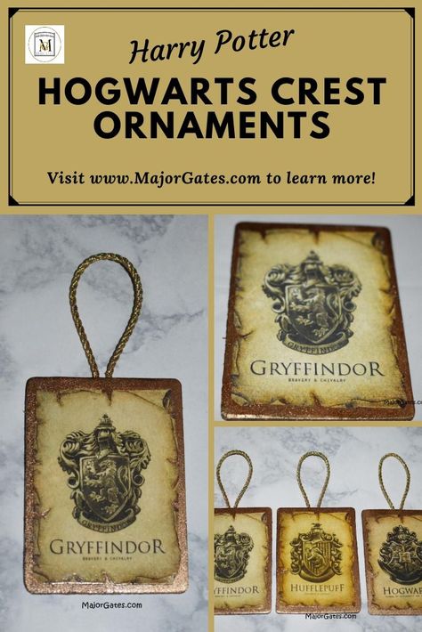 Learn how to make easy Harry Potter themed crest ornaments for your Christmas tree or as a gift to a Harry Potter fan. #HarryPotterChristmas #ChristmasOrnaments #HarryPotterCrafts Diy Harry Potter Ornaments Printables, Hogwarts Christmas Tree, Harry Potter Christmas Tree Diy, Harry Potter Ornaments Diy, Ravenclaw Christmas, Diy Harry Potter Christmas Ornaments, Harry Potter Christmas Diy, Diy Harry Potter Ornaments, Christmas House Ornaments