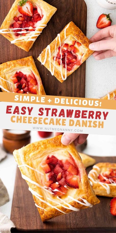 How To Make Strawberry Croissants, Cheesecake Breakfast Recipes, Strawberry Cheesecake Breakfast, Quick Breakfast Pastries, Strawberry Cheesecake Pastry, Berry Danish Pastry Recipes, Breakfast Danish Easy, Easy Breakfast Pastry Recipes, Strawberry Breakfast Ideas