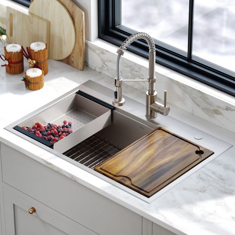 7 BEST Drop In Sinks for Your DIY Renovation Overmount Kitchen Sink, Drop In Sinks, Kitchen Sink And Faucet, Sink And Faucet, Top Mount Kitchen Sink, Drop In Kitchen Sink, Urban Kitchen, Kitchen Sink Design, Drop In Sink