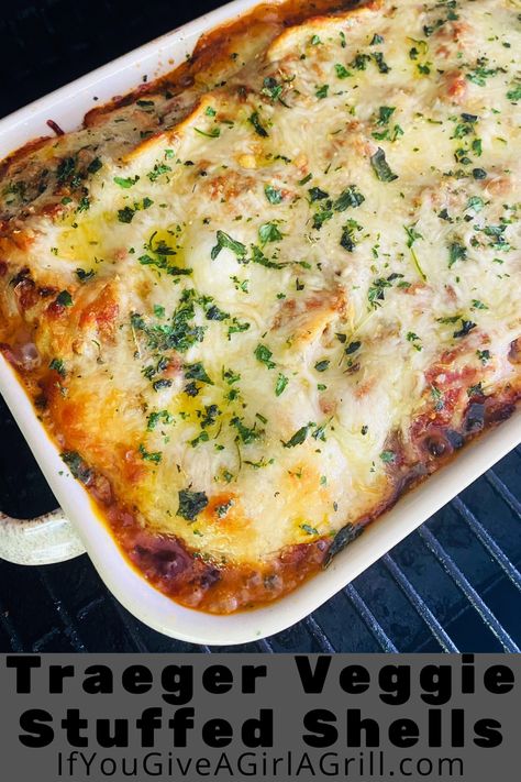 stuffed shells on the pellet grill Veggie Stuffed Shells, Smoked Veggies, Eggplant Casserole, Cozy Fall Recipes, Meatless Meal, Pellet Grill Recipes, Pasta Shells, Grill Recipes, Fast Easy Meals