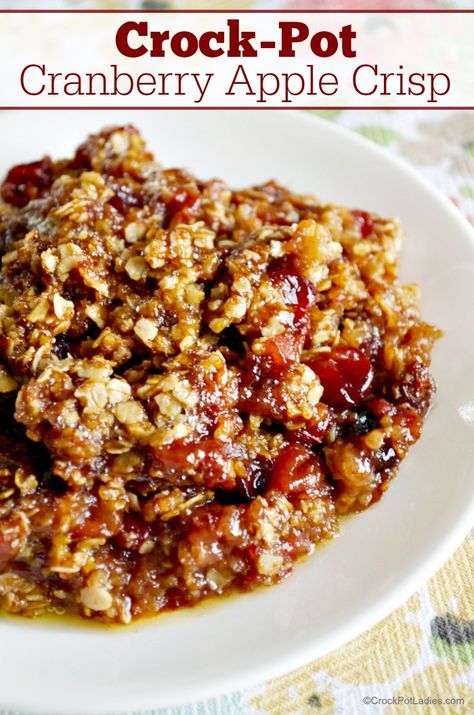 Crock-Pot Apple Cranberry Crisp - Sweet apples & tart cranberries are combined in this easy dessert recipe for Crock-Pot Apple Cranberry Crisp. A dessert that the whole family will enjoy! [Vegetarian, High Fiber, Low Sodium] #CrockPotLadies #CrockPot #SlowCooker #Recipes #Cranberries #Apples #Desserts Apple Cranberry Crisp Recipe, Cranberry Apple Crisp, Cranberry Crisp, Apple Cranberry Crisp, Easy Apple Crisp Recipe, Sweet Apples, Easy Dessert Recipe, Cranberry Apple, Crock Pot Desserts