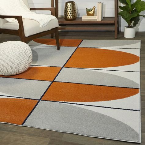 Corrigan Studio® Cristino Orange/Gray/White Modern Geometric Area Rug & Reviews | Wayfair Geometric Area Rug, Orange Grey, Orange Rugs, White Area Rug, Area Rugs For Sale, Indoor Rugs, Geometric Rug, Online Home Decor Stores, Rugs Online