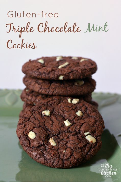 Triple Chocolate Mint Cookies {Gluten-free} Oven Desserts, Cooking Projects, Chocolate Mint Cookies, Reese's Pieces, Gluten Free Kitchen, Chocolate Brownie Cookies, Cookies Gluten Free, Gluten Free Cookie Recipes, Gluten Free Christmas