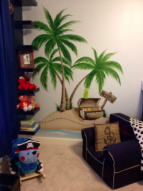 www.muralsbywhitney.com painted an incredible pirate themed mural for Maddox's room!! Kids Pirate Room, Pirate Bedroom Decor, Pirate Room Decor, Pirate Bedroom Theme, Pirate Nursery, Pirate Bedroom, Mens Room Decor, Pirate Room, Wall Decals For Bedroom